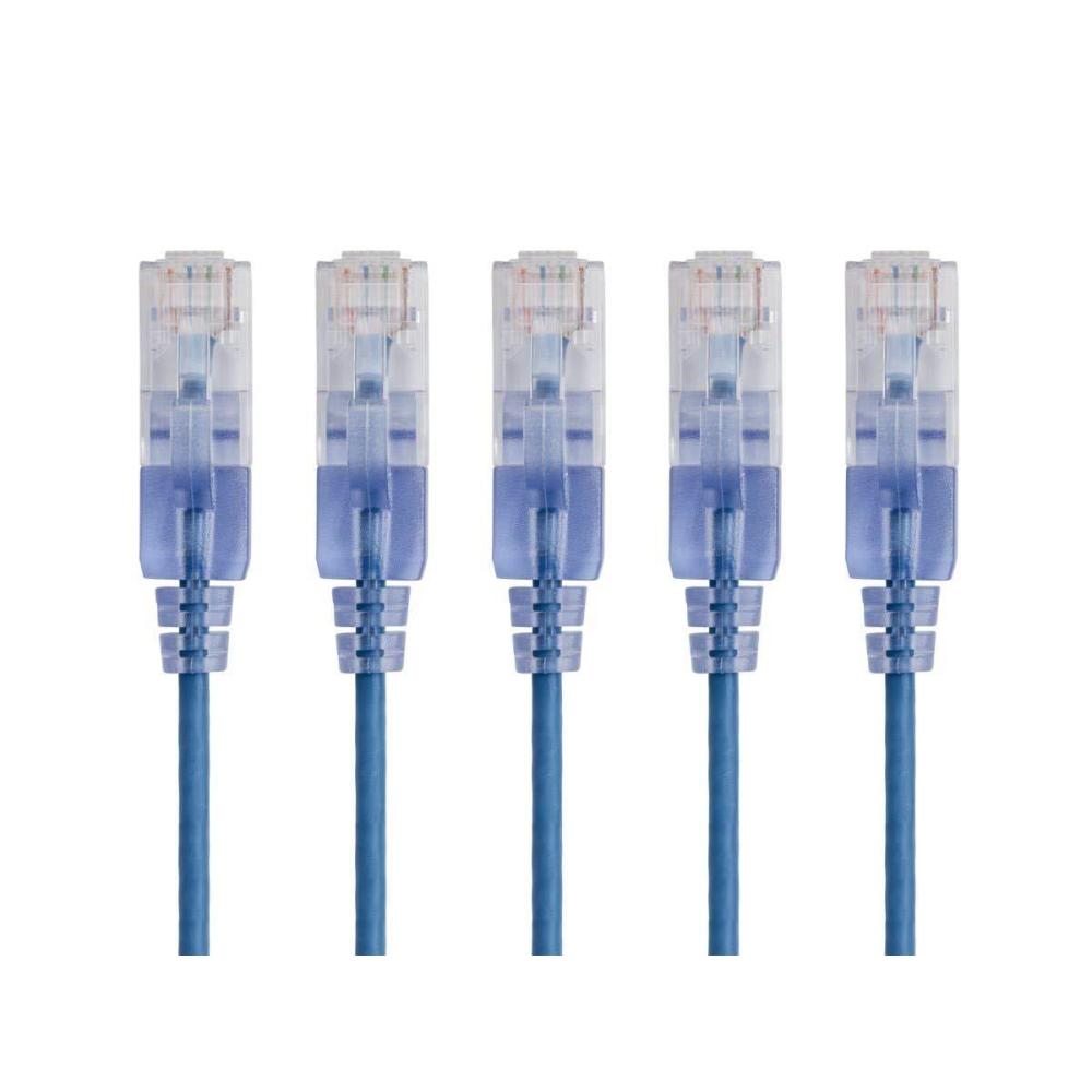 imageMonoprice SlimRun Cat6A Ethernet Patch Cable Snagless RJ45 Stranded 550Mhz UTP Pure Bare Copper Wire 10G 30AWG 7ft Black 1PackBlue