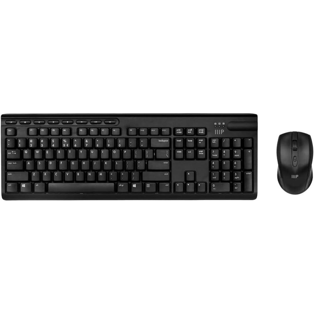 imageMonoprice Wireless Membrane Keyboard and Optical Mouse Combo FullSize 104Key Keyboard 24 GHz Wireless Receiver for Both Home and Office Use