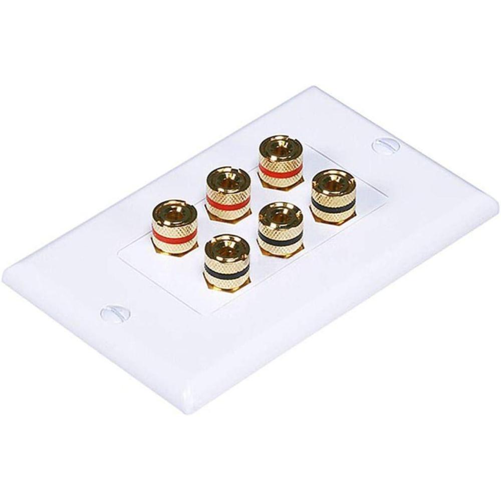 imageMoonrise Monoprice 103326 Banana Binding Post TwoPiece Inset Coupler Wall Plate for 4 Speakers White3 Speaker