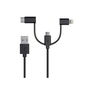 Monoprice 118789 Apple MFi Certified USB to Micro USB + USB Type-C + Lightning Charge And Sync Cable – 3 Feet – Black(Black)