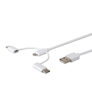 Monoprice 118789 Apple MFi Certified USB to Micro USB + USB Type-C + Lightning Charge And Sync Cable – 3 Feet – Black(White)