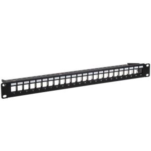 Monoprice 24-Port Blank Keystone Shielded Network Patch Panel, 1U, UL Listed, with Wire Support Bar (TAA), T568A/B