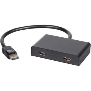 Monoprice 2-Port DisplayPort 1.2 to HDMI Multi-Stream Transport (MST) Hub, 4K@30Hz for 2 Displays, 21.6 Gbps Bandwidth, 11.8 Inch Cable, Black