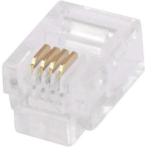 Monoprice 6P4C RJ11 Modular Plugs for Round Solid Cable – Crimp On, 1U, 3 Prongs, 4 Conductor, Clear, 50-Pack