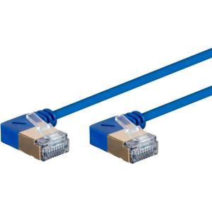 Monoprice Cat6A 1ft Blue 90 Degree Patch Cable Double Shielded (S/FTP) 36AWG 10G CM Pure Bare Copper Snagless RJ45 SlimRun Series Ethernet Cable(1 Feet)