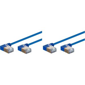 Monoprice Cat6A 1ft Blue 90 Degree Patch Cable Double Shielded (S/FTP) 36AWG 10G CM Pure Bare Copper Snagless RJ45 SlimRun Series Ethernet Cable(2 Feet (Pack of 2))