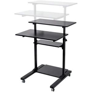 Monoprice Height Adjustable PC Workstation Cart – for Seated or Standing Position, with 28 Inch Table Top,Two Additional Accessory Shelves, Ideal for Work and Home, Black, Keyboard+ Monitor(Black)