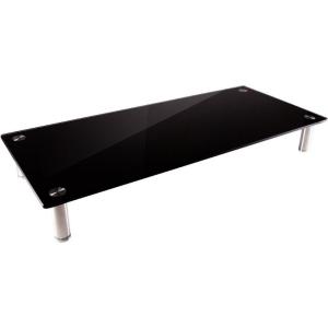 Monoprice Medium Multimedia Desktop Stand, Black Glass (27.6″ x 12.2″ x 3″) – Stand & Riser, Laptop Stand, Desktop TV Stand, Dual Monitors w/ Height Adjustable Legs – Workstream Collection (116360), 25.6″ x 11.0″(Black Glass)