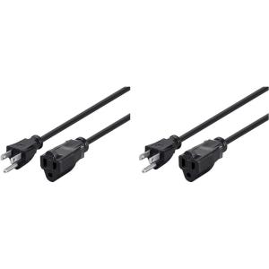 Monoprice Power Extension Cord 2 Feet 16AWG Black and 1ft Power Extension Cord Cable Black 13A Bundle