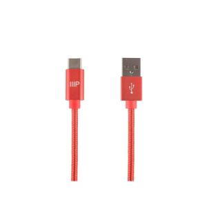 Monoprice USB 2.0 Type-C to Type-A Charge and Sync Nylon-Braid Cable – 1.5 Feet – White, Fast Charging, Up to 3 Amps/60 Watts – Palette Series(Red)