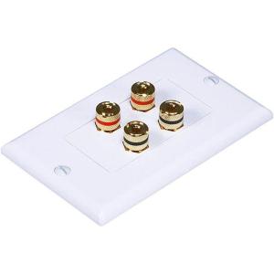 Moonrise Monoprice 103326 Banana Binding Post Two-Piece Inset Coupler Wall Plate for 4 Speakers, White(2 Speaker)