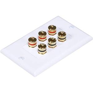 Moonrise Monoprice 103326 Banana Binding Post Two-Piece Inset Coupler Wall Plate for 4 Speakers, White(3 Speaker)