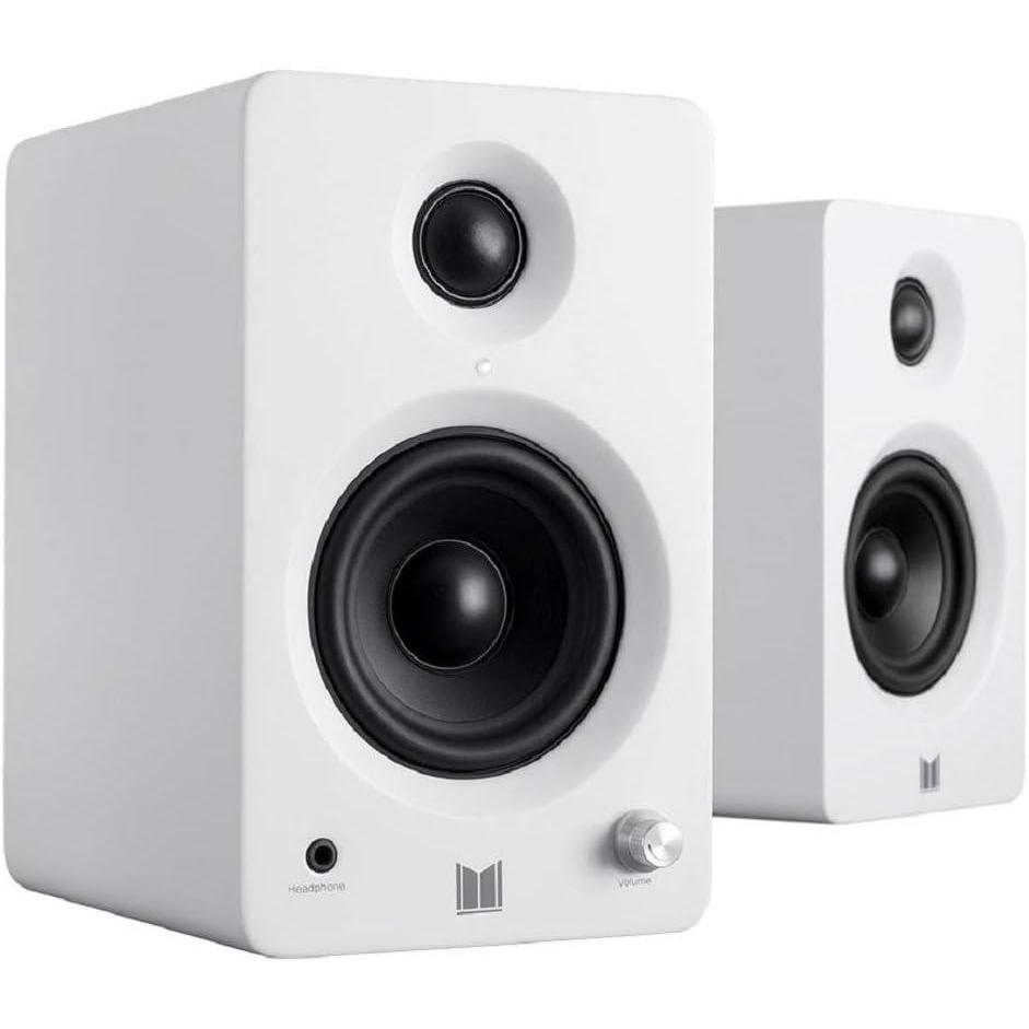 imageMonolith MM3 Powered Multimedia Speakers  Black Pair with AptX Bluetooth Fron Headphone Jack Digital Calss DWhite