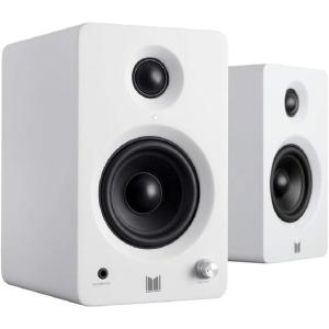 Monolith MM-3 Powered Multimedia Speakers – Black (Pair) with AptX Bluetooth, Fron Headphone Jack, Digital Calss D(White)