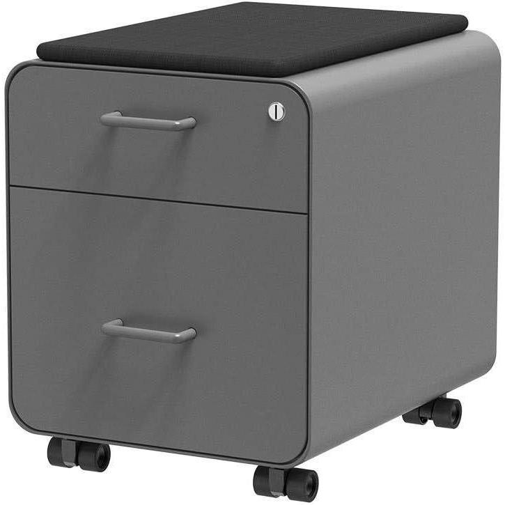 imageMonoprice Round Corner 2Drawer File Cabinet  Black Lockable with Seat Cushion  Workstream Collection 137880Grey