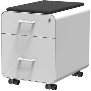 Monoprice Round Corner 2-Drawer File Cabinet – Black, Lockable with Seat Cushion – Workstream Collection (137880)(White)